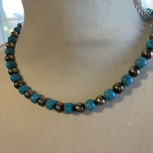 Turquoise and Silver Beaded Necklace